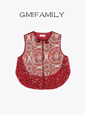 80947拜年服女童国风马甲25年冬装洋气亮片刺绣背心新中式过年服
