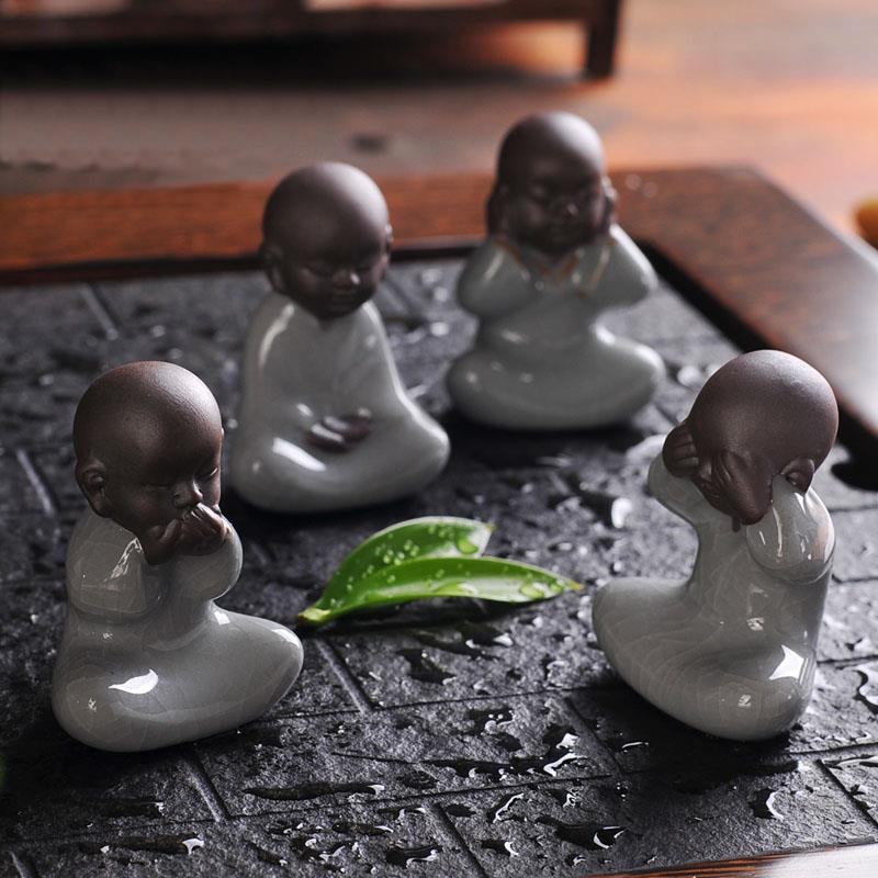 哥窑茶宠摆件精品可养个性茶具摆件茶道配件茶盘台创意四不小和尚