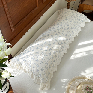 全棉纯棉韩版 加长花边枕头套子夫妻情侣双人枕套 柔软双层纱拉链款