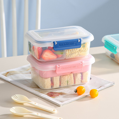 Food grade plastic student lunch box with microwave heating, outdoor picnic fruit salad box, multi compartment lunch box