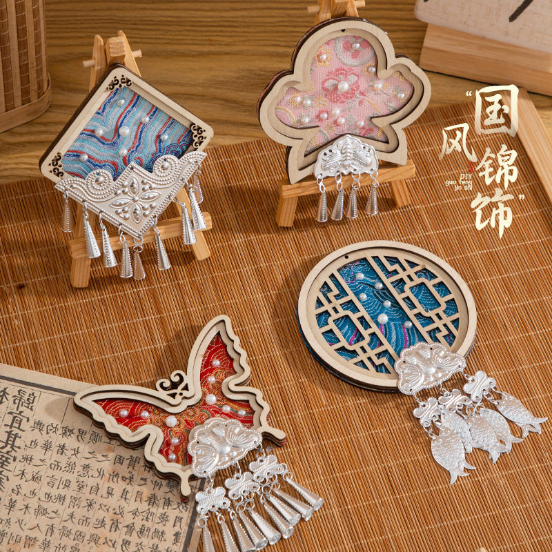 Intangible cultural heritage handmade Song brocade refrigerator stickers DIY materials woven brocade cultural and creat