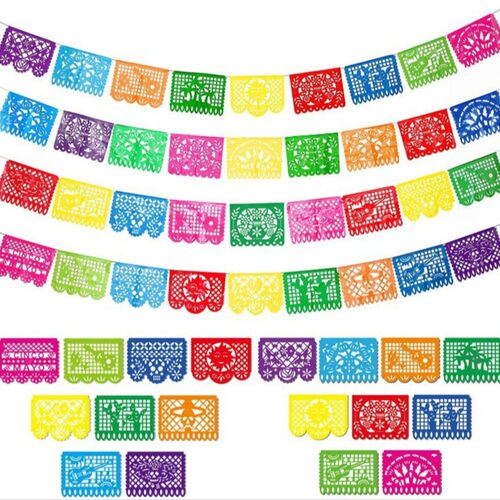 Cross border May 5th Festival Carnival Party Decoration Flower Plastic Banner Mexico Hollow Dead Day Flag