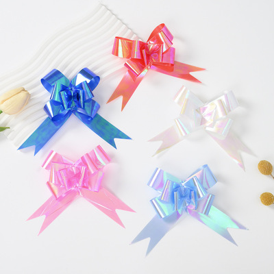 Cross border 30 rainbow film hand pulled flower Christmas celebration party decoration knot hand pulled flower packagin