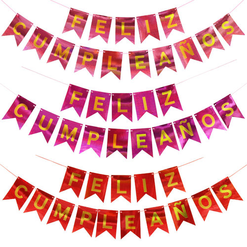 Laser Spanish Happy Birthday banner with hot stamping Feliz cumpleanos lettering and fish tail flower banner