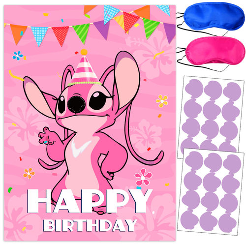 Stitch Children's Party Blindfold Game Poster StarCraft Baby Angel Birthday Decoration Stickers Set Styling