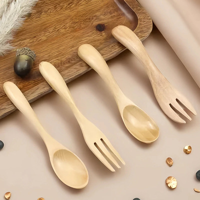 Children's wooden spoon, baby training spoon, environmentally friendly lotus wood complementary food spoon, twisting sp