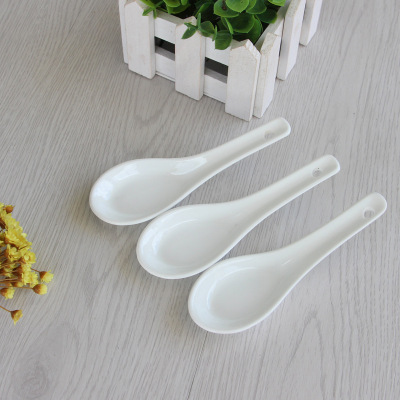 Pure white ceramic flat bottomed small spoon for disinfecting tableware soup spoon magnesium ceramic hotel spoon