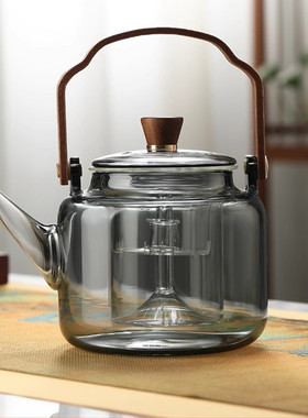 空盒子围炉煮茶壶玻璃蒸煮一体家用电陶炉泡茶烧水壶胡桃木茶具套