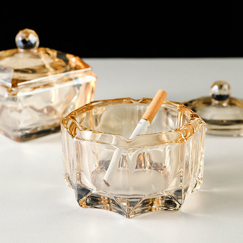 Creative, personalized, trendy, lead-free glass ashtray with fly proof cover for home living room, multifunctional, hig