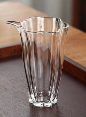 空盒子透明玻璃公道杯 尖嘴高硼硅玻璃茶具配件匀杯 创意花纹口茶