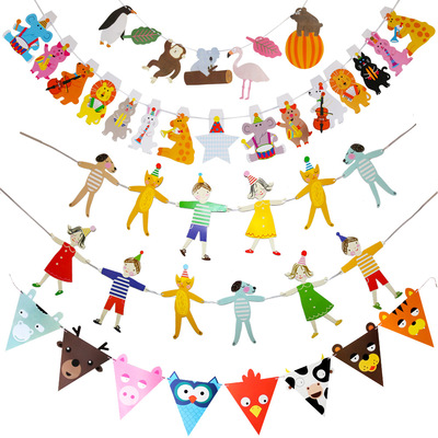 Children's Classroom Decoration and Decoration Cartoon Tropical Rainforest Animal Colored Flag Hand in Hand Party Dress