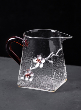 空盒子日式锤纹公道杯 玻璃分茶器 加厚大号套装耐热手工功夫公杯