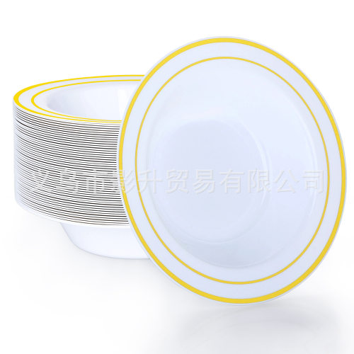 Disposable plastic bowls, party tableware, gold edged bowls, silver edged salad bowls, PS sauce bowls, source of goods