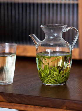 空盒子家用小号绿茶壶高硼硅玻璃手执分茶壶 仿宋小容量无盖花茶