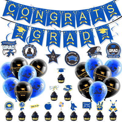 Cross border Graduation Season School Classroom Party Decoration Blue Gold Series Graduation Flag Spiral Hanging Balloo