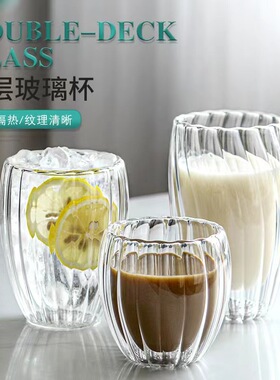 空盒子条纹玻璃双层杯蛋形咖啡杯牛奶杯高硼硅早餐杯耐热隔热玻璃