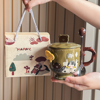 High aesthetic relief butterfly ceramic mug for birthdays of boys and girls, practical companion gift box for girlfrien