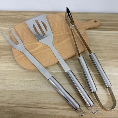 Direct supply of 410 stainless steel small tube handle barbecue tool, fork shovel clamp, silicone cleaning brush, barbe
