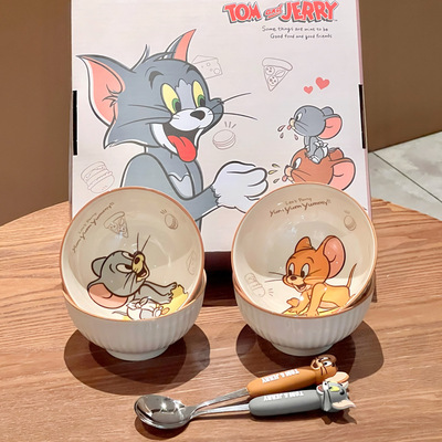 Cat and Mouse Home Children's Rice Bowl 2025 Cute Cartoon Tableware Set Birthday Gift with Handheld Gift