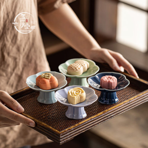Chinese Mini Delicate Tea Dish Cofferdam Tea Cooking Dim sum Dish Small High Foot Dish High Foot Engagement Platform Ca