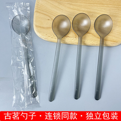 Disposable spoon, thick plastic, roasted fairy grass dessert spoon, long handle takeaway, packaged spoon, spoon, commer