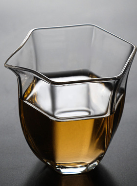 空盒子六角公道杯耐热高硼硅玻璃茶海功夫茶具日式分茶器公杯日式