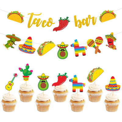 Mexican Carnival Party Decoration Flag Cake Plaque Taco May 5th Party Decoration Banner