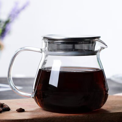 Coffee pot hand brewed with steel lid, transparent sharing pot with high borosilicate glass hand brewed pot