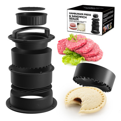 New ABS hamburger meat compactor with sandwich cutting and four in one kitchen tool, manual meat patty pressing mold