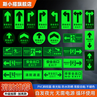加亮夜光安全出入口标识牌出口贴纸楼梯左右行耐用提示走廊商场检查提醒指示牌紧急绿色通道警示牌荧光贴定制