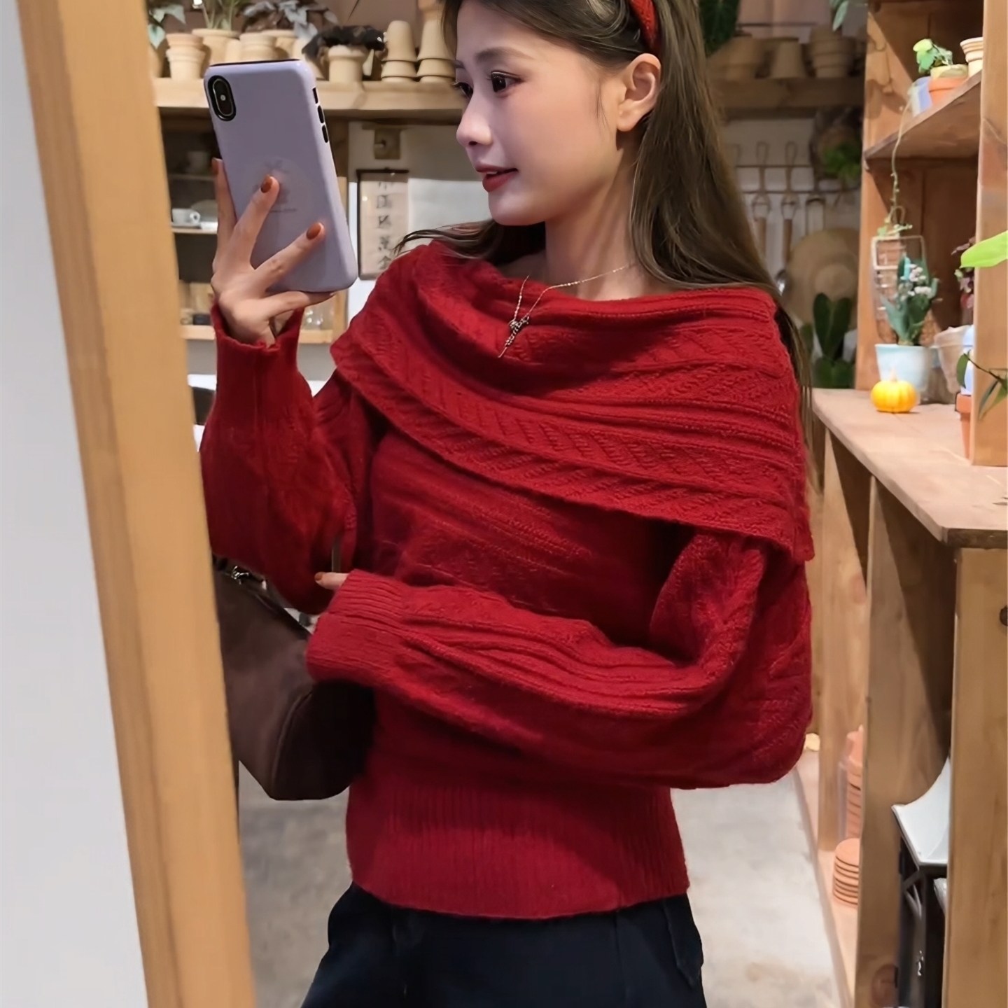 韩系圣诞氛围穿搭奶fufu红色毛衣女秋冬2025冬季新款慵懒宽松上衣
