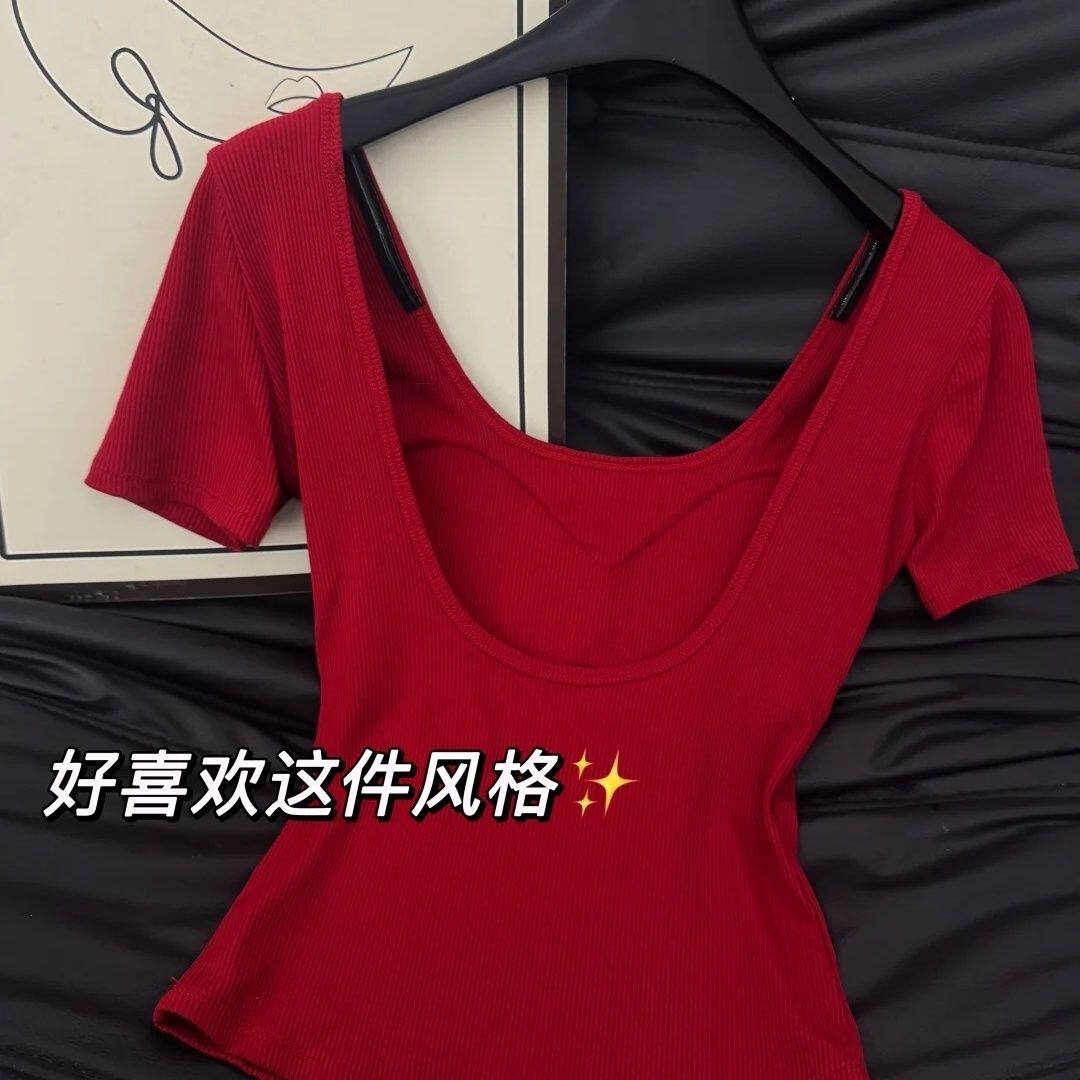 性感辣妹大露背修身显瘦T恤衫