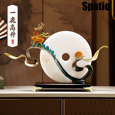 Spatio招财鹿玉石平安扣客厅摆件