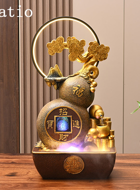Spatio招财风水轮葫芦流水生财摆件客厅水循环装饰开店送礼摆设