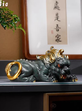Spatio  创意青砂石招财貔貅动物摆件茶台装饰品禅意摆件招财摆件