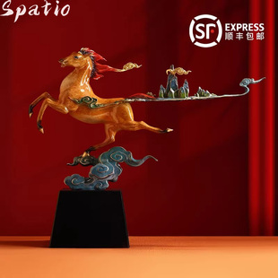 Spatio平步青云黄铜马摆件客厅玄关办公室桌面装饰品送领导创意礼
