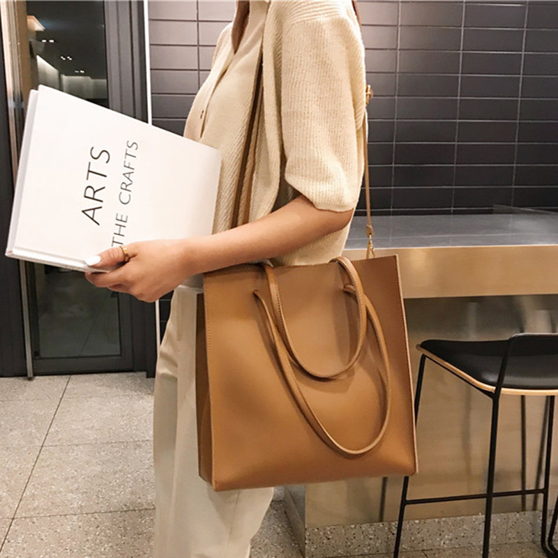 大学生上a课手提包女2021韩版百搭单肩包简约软皮斜挎包大包大容