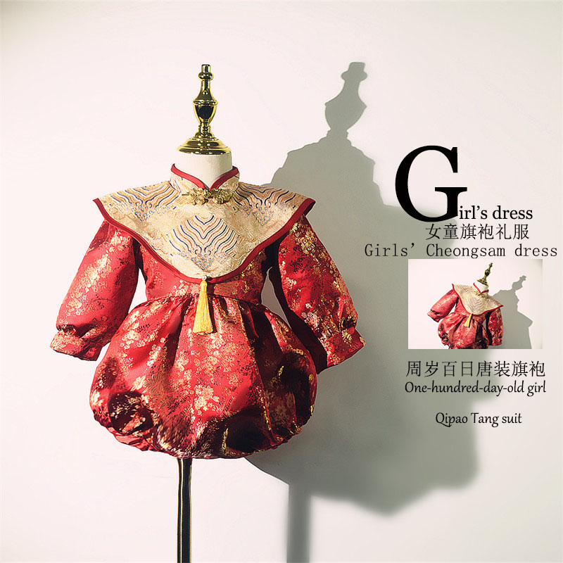 女宝宝一周岁礼服婴儿百日宴连衣裙包屁中国风女童唐装抓周衣服夏