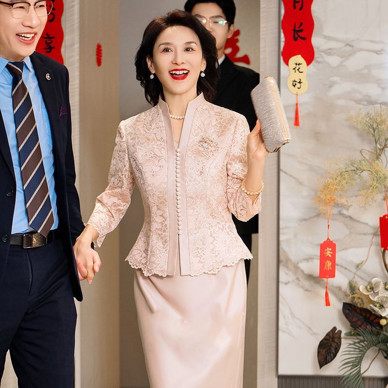 妈妈装2025春秋新款结婚宴礼服裙新中式喜服喜婆婆两件套旗袍裙子