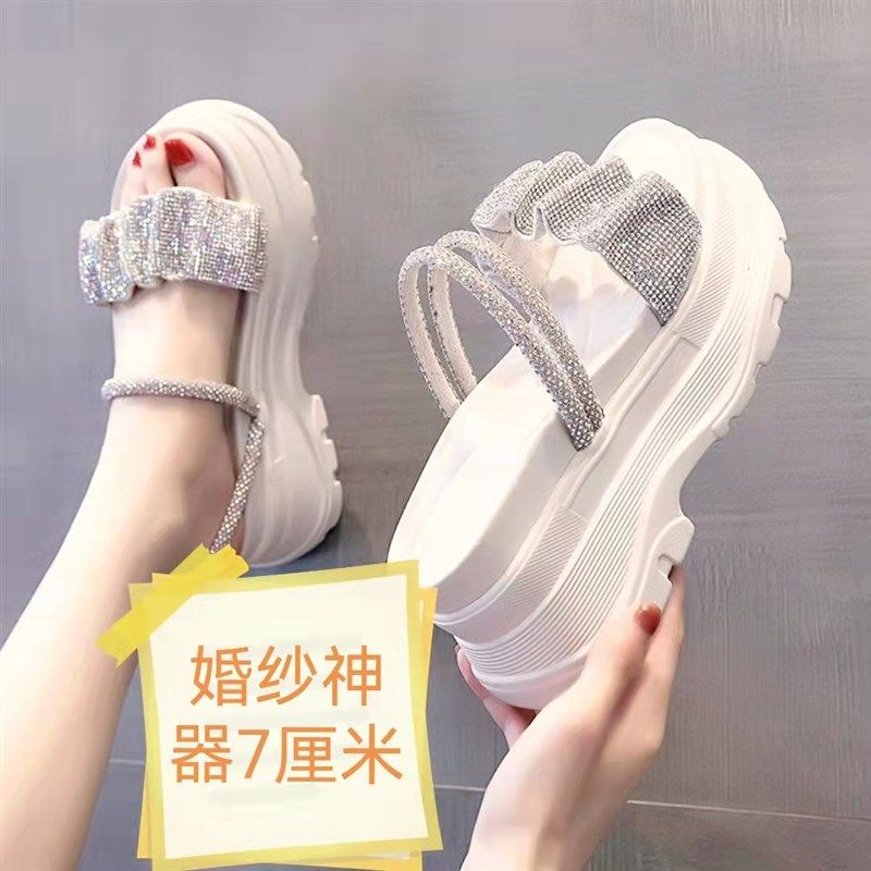 松糕鞋主婚纱神器婚礼婚鞋结婚女夏款白色凉鞋凉拖厚底鞋7cm百搭1