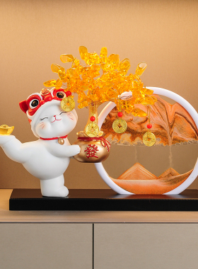 招财猫发财树流沙画摆件办公室客厅电视柜酒柜装饰品开业吉祥礼物