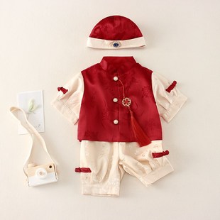 宝宝周岁礼服男夏季薄款中式冠衣婴儿唐装百岁宴一周岁男孩抓周