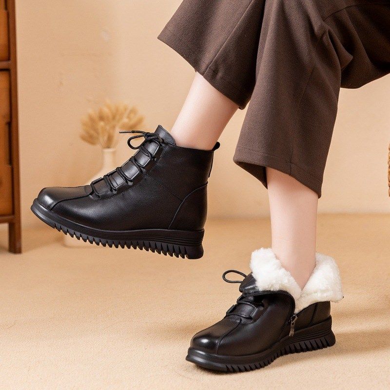 高档女士冬季妈妈鞋棉鞋头层牛皮保暖中老年女短靴平底防滑奶奶鞋,女鞋,棉鞋,淘宝优惠券,粉丝福利购,淘宝优惠卷