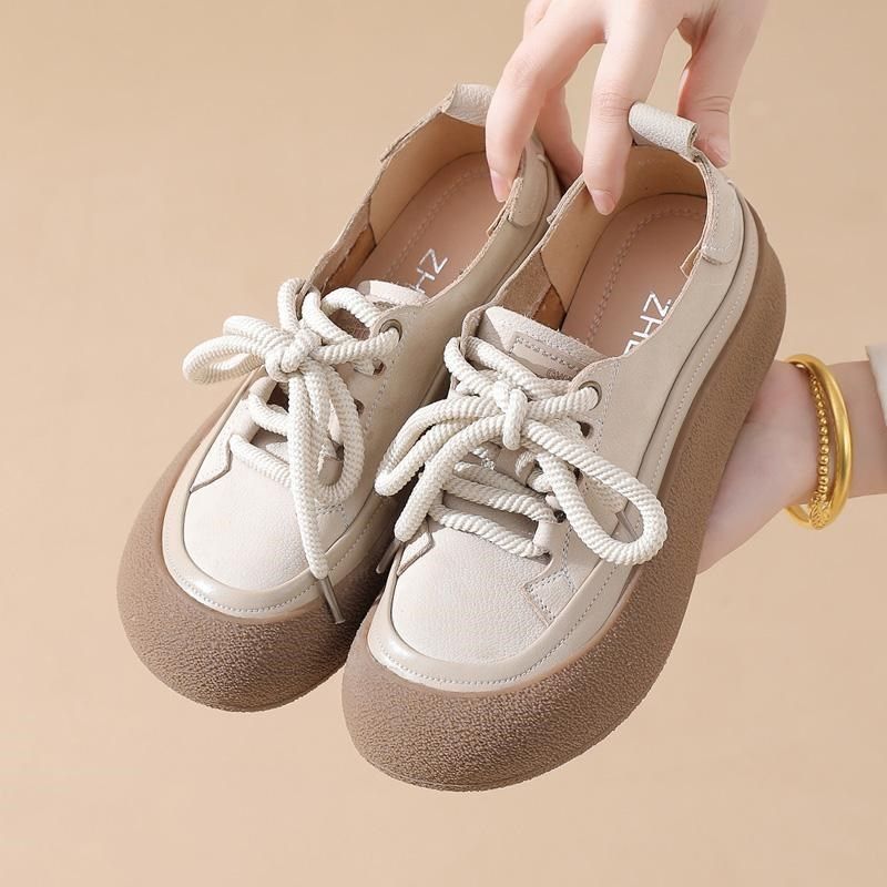 真皮厚底单鞋女春秋软底妈妈鞋休闲板鞋圆头系带深口松糕底小皮鞋,女鞋,深口单鞋,淘宝优惠券,粉丝福利购,淘宝优惠卷