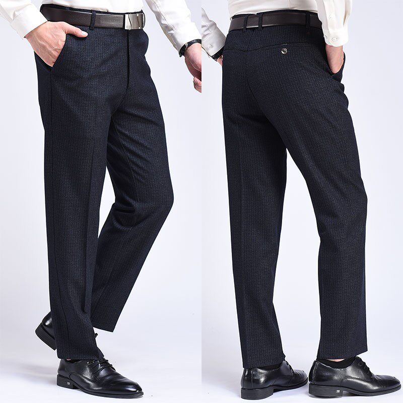 秋冬季加绒加厚款爸爸中老年休闲裤男裤子老人中年人宽松高腰西裤