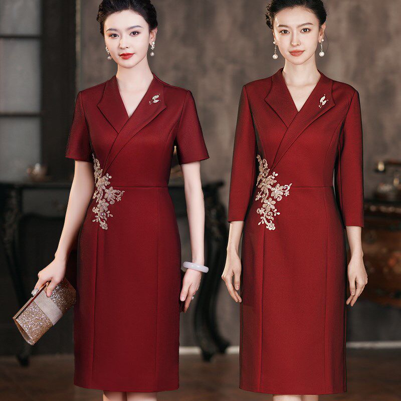 结婚礼妈妈礼服高贵洋气年轻喜服喜婆婆婚宴装红色大码旗袍敬酒服