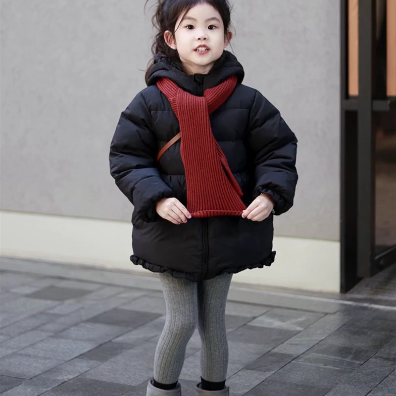 女童羽绒服冬季2025新款洋气宝宝黑色连帽加厚外套儿童保暖衣服