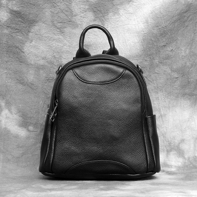 通勤手工韩女士真皮双肩包休闲背包牛皮旅行包学院韩版黑色潮女包