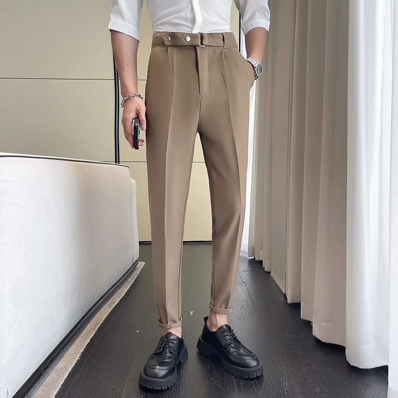 男士夏季休闲九分西裤纯色简约百搭薄款男裤2024新款小脚西服裤子