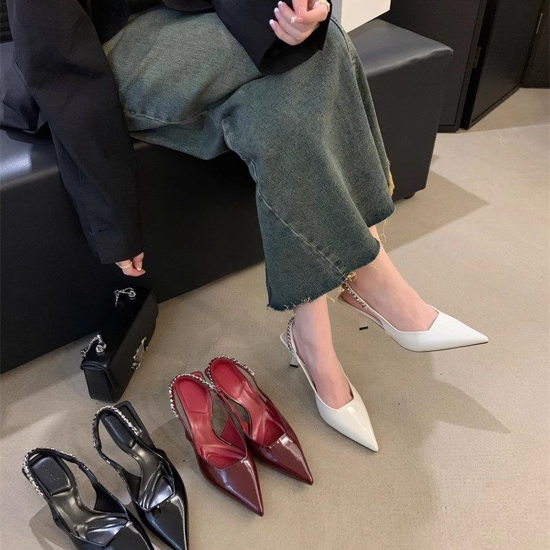 法式高级感红色婚鞋包头凉鞋仙女鞋子2024新款春夏季尖头高跟单鞋,女鞋,时装凉鞋,淘宝优惠券,粉丝福利购,淘宝优惠卷